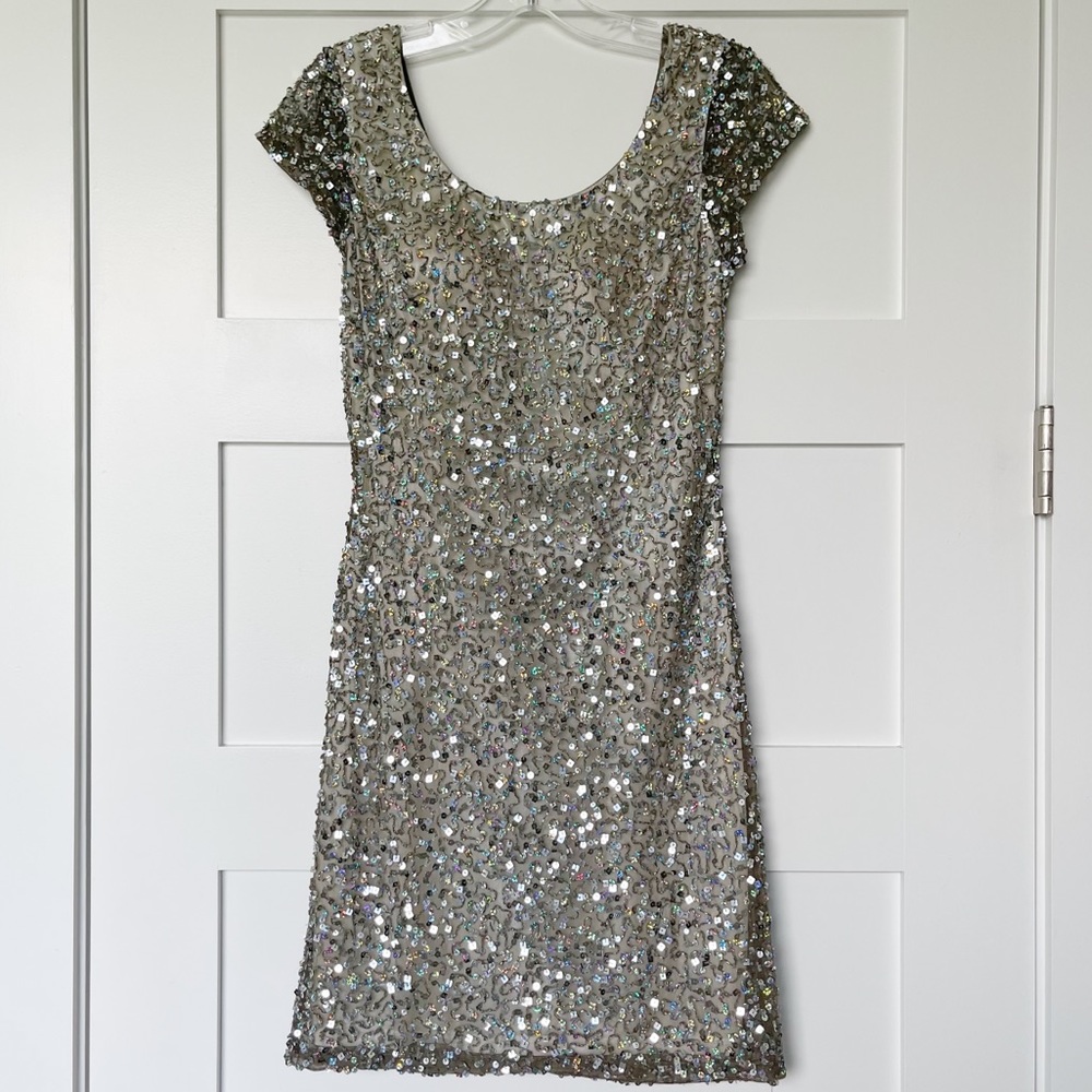 Boston Proper Champagne Sequin Beaded Dress